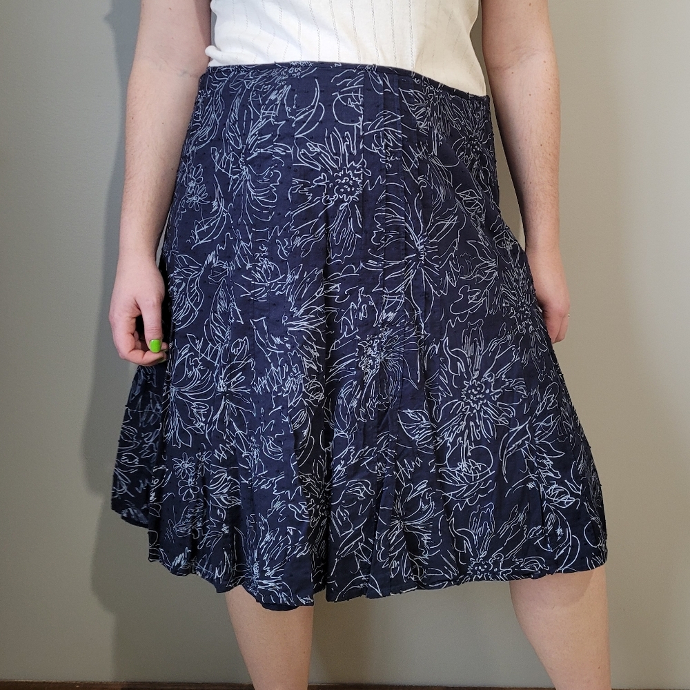 Cj Banks Navy floral skirt Dobby Cotton